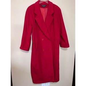 VTG DONNYBROOK Red Double Breasted Wool Coat Women 14 Long Classic Pockets Lined
